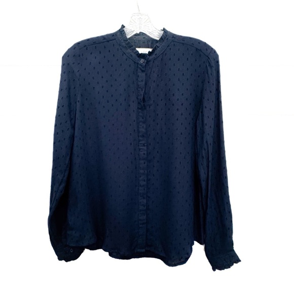 Loft flowy polka dot ruffle trim navy top ❤️ - Picture 2 of 6